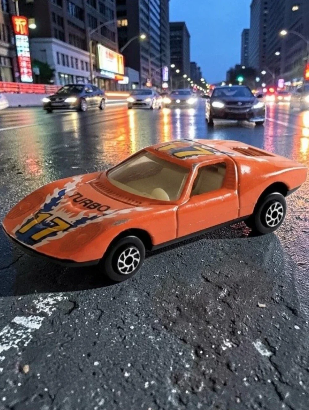 Yatming #17 Turbo Orange Lamborghini Miura Decal Tomica-sized Die-Cast 1:64 Toy.